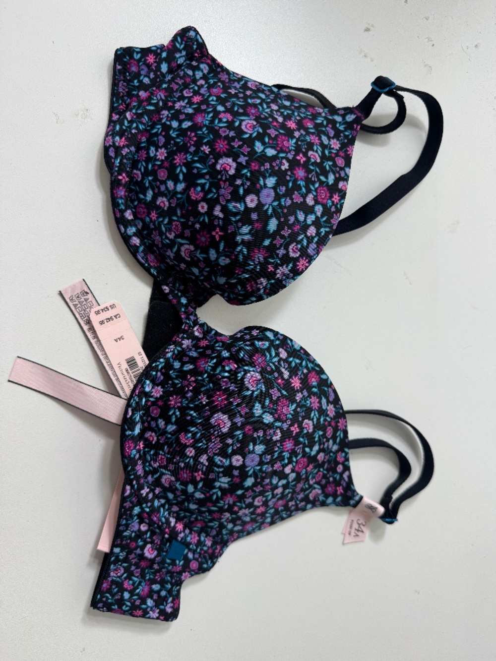 Victoria's Secret Floral Black Push Up Bra NEW WITH TAGS 34A